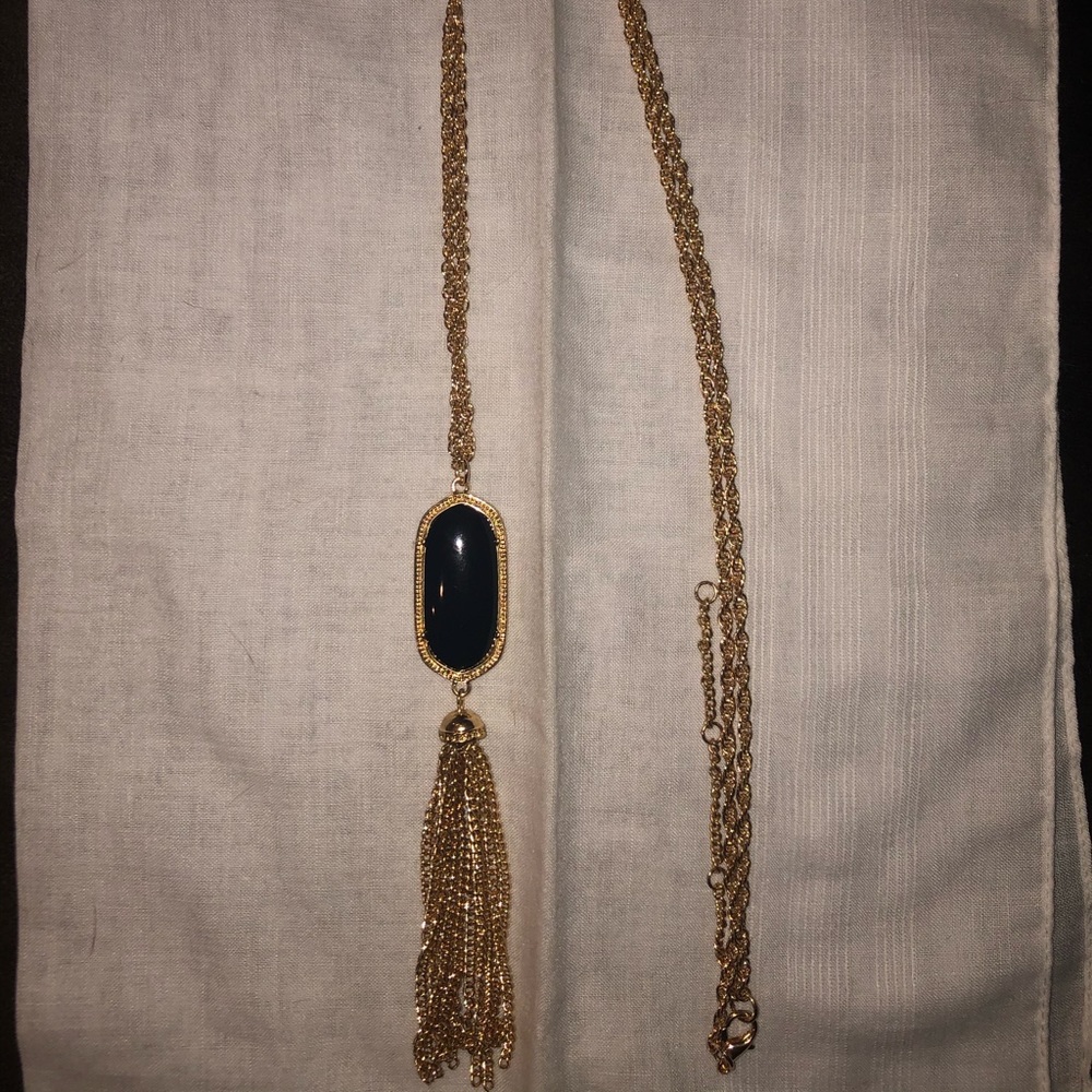 3🌻for$10 Gold and Black Stone Tassel Necklace